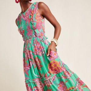 Anthropologie Isha Smocked Midi Dress